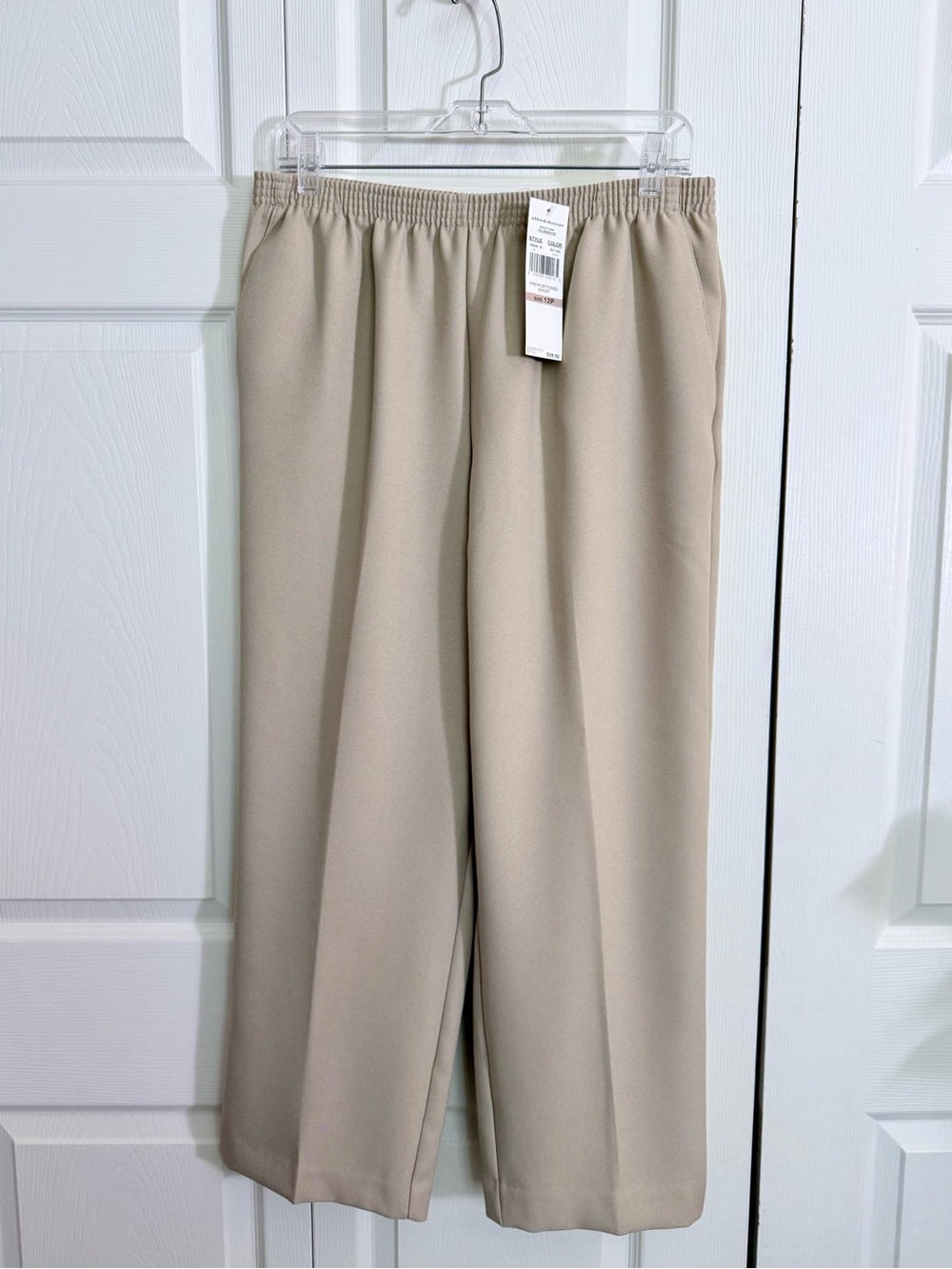 Alfred Dunner Tan Elastic-Waist Wide Leg Pants- 12 Petite